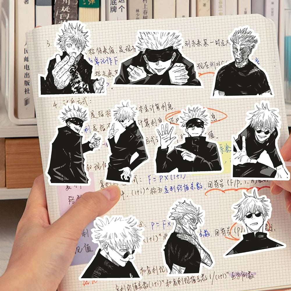 10/30/70pcs Cool Anime Jujutsu Kaisen Satoru Gojo Stickers Black White Manga Character Decals for Laptop Helmet Phone Notebook