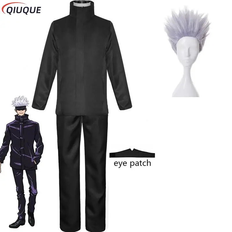 Gojo Satoru Cosplay Costume 110-3XL Black / Blue Eye Patch Wigs Glasses Anime Halloween Party Men Kids Uniforms - Jujutsu Kaisen Merch - Free Shipping Buy Now