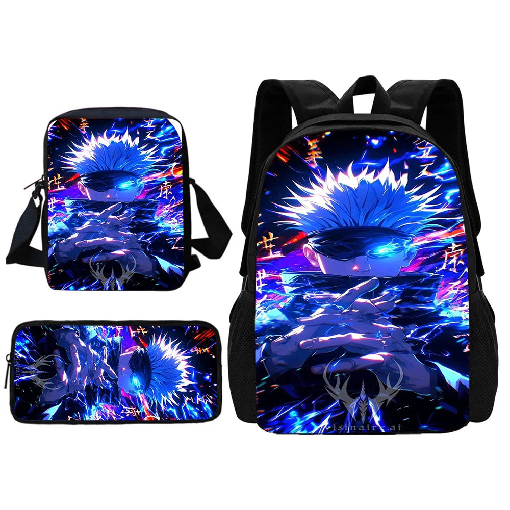 Ensemble de sacs à dos d'école Jujutsu Kaisen Satoru Gojo pour enfants, avec sac à bandoulière, sacs à crayons, sacs d'école pour garçons et filles, meilleur cadeau