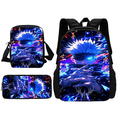 Ensemble de sacs à dos d'école Jujutsu Kaisen Satoru Gojo pour enfants, avec sac à bandoulière, sacs à crayons, sacs d'école pour garçons et filles, meilleur cadeau