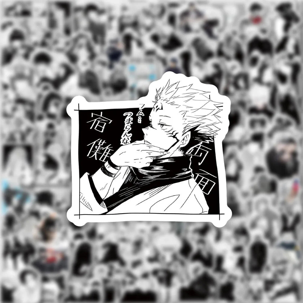 100Pcs Black and White Jujutsu Kaisen Stickers Itadori Yuji&Gojo Satoru Sticker Luggage Guitar Desktop Waterproof Sticker