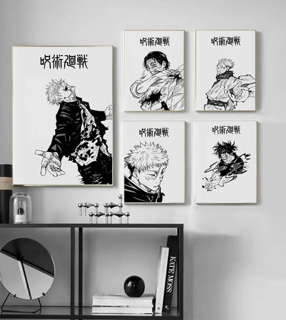 Modern Famous Bilibili Black and White Anime J-Jujutsu K-Kaisen Poster Canvas Paint Print Art Picture Home Room Wall Decor Gift