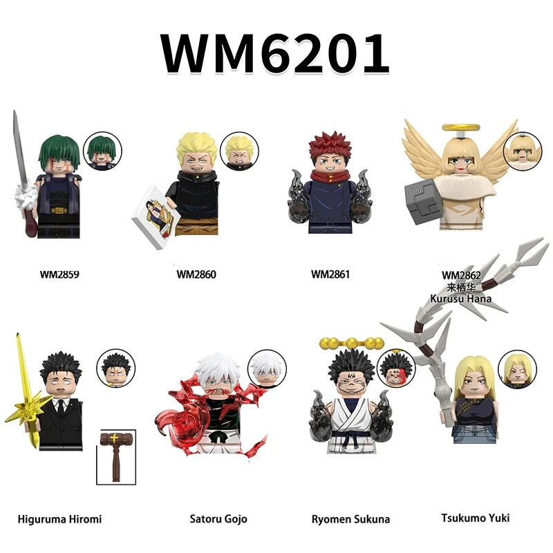 8 pièces/ensemble Jujutsu Kaisen Itadori Yuji Fushiguro Megumi Anime Mini homme blocs Figure
