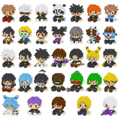 JX TOY Anime Jujustu Micro Bloc de Construction Ornements de Bureau à Collectionner Statue Gojo Satoru Poupée Itadori Yuji Bloc Fushiguro Megumi