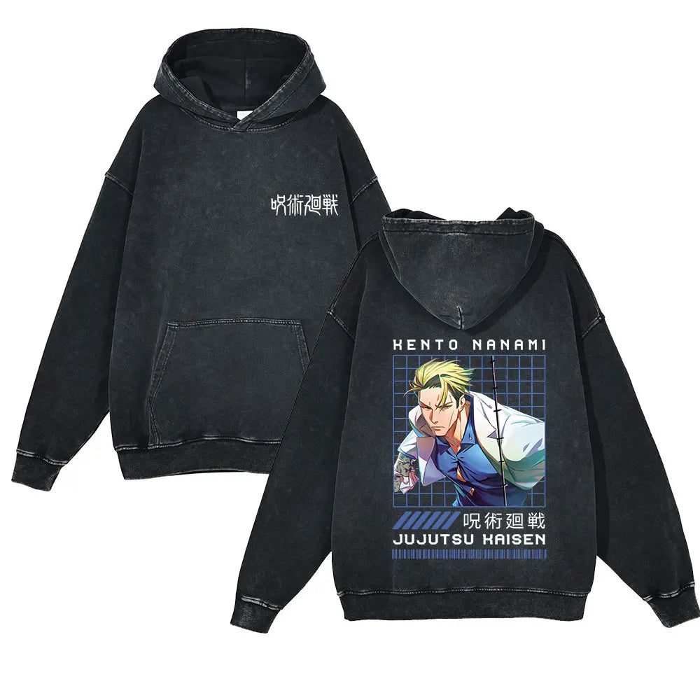 Anime Jujutsu Kaisen Washed Hoodie 100% Cotton Men's Clothing Fashion Casual Vintage Printed Long Sleeve Hip Hop Sweatshirt - Jujutsu Kaisen Merch - Free Shipping Buy Now