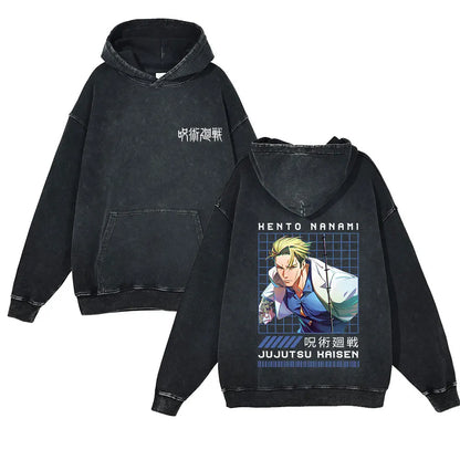 Anime Jujutsu Kaisen Washed Hoodie 100% Cotton Men's Clothing Fashion Casual Vintage Printed Long Sleeve Hip Hop Sweatshirt - Jujutsu Kaisen Merch - Free Shipping Buy Now