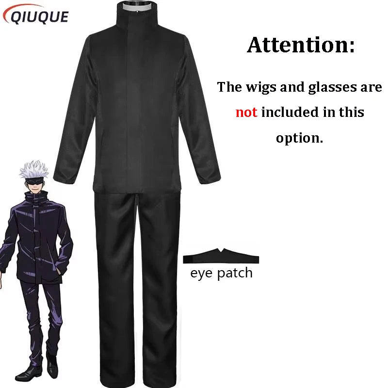 Gojo Satoru Cosplay Costume 110-3XL Black / Blue Eye Patch Wigs Glasses Anime Halloween Party Men Kids Uniforms - Jujutsu Kaisen Merch - Free Shipping Buy Now