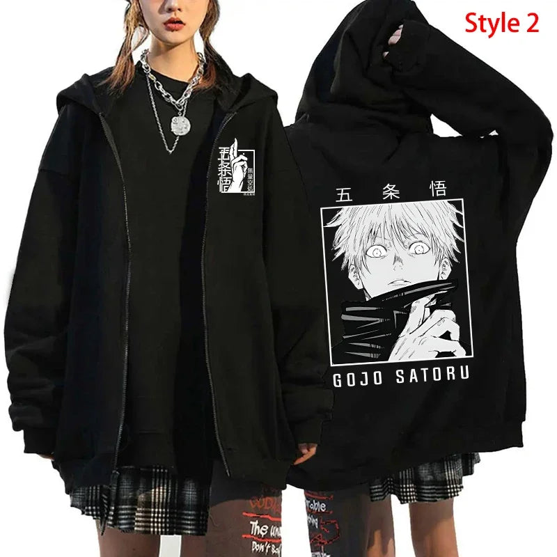 Autumn Zip Jacket Anime Satoru Gojo Printing Zippered Hoodie Streetwear Men Women Sweatshirts Harajuku Unisex Casual Clothing - Jujutsu Kaisen Merch - Free Shipping Buy Now