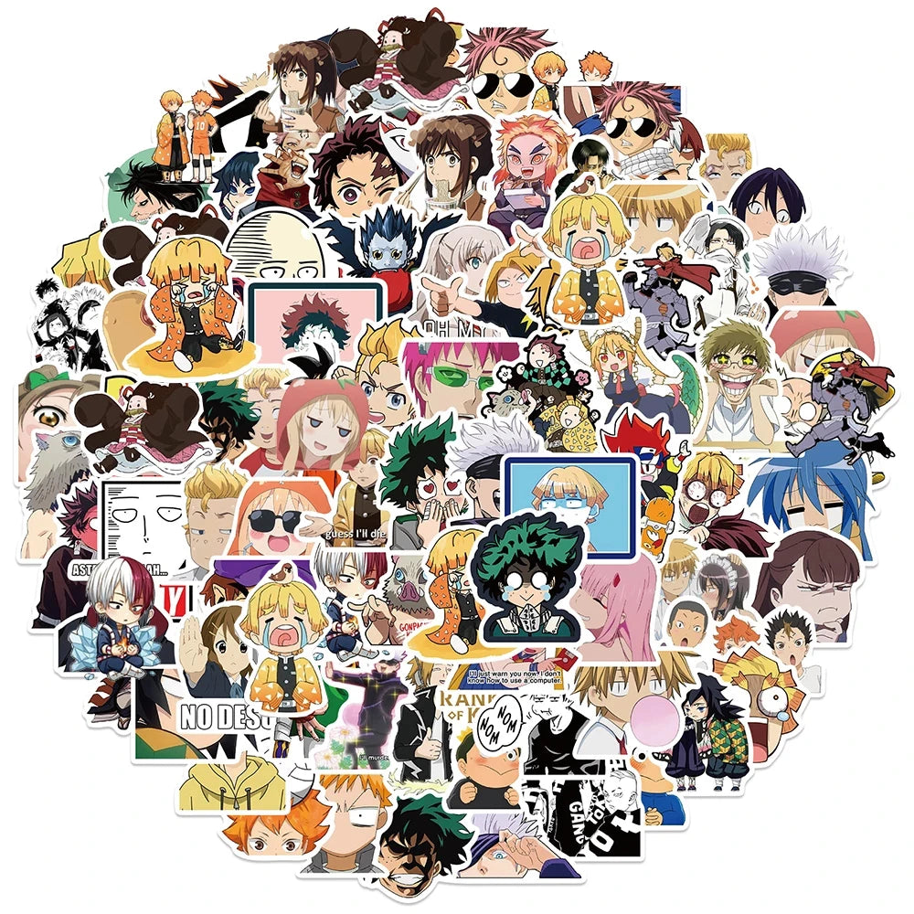 Lot de 50/100 autocollants graffitis pour enfants, mélange de dessins animés Jujutsu Kaisen Hunter x Hunter My Heroes Academy Attack on Titan
