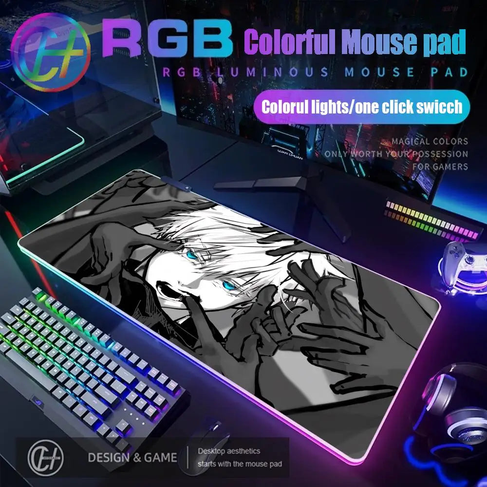 HD Gamer Japan Hot Anime Mouse Pad RGB Gaming Mouse Pad Desk Mat Large LED Light XXL 900x400x4mm Jujutsu Kaisen Gojo Mouse Pad