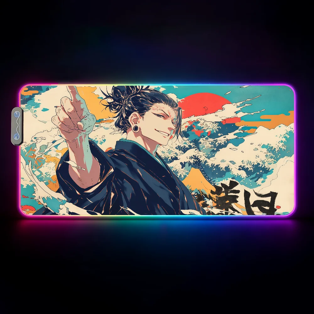 Hot Anime J-Jujutsu K-Kaisen-S Mouse Pad  RGB Led Gaming Bedroom Office Desk Non-Slip Mat  Waterproof Large