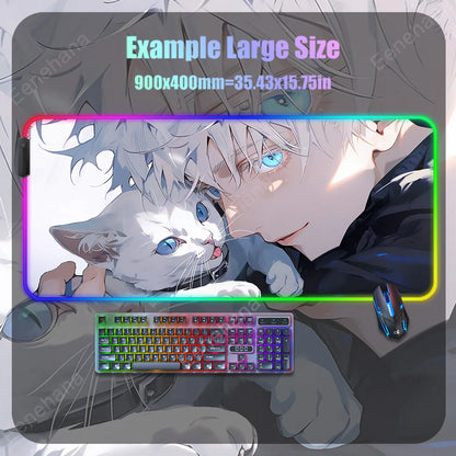 Anime Mouse Pad Mouse Mat Large Gojo Satoru Gaming Accessories Yuji Keyboard Desk Mat Jujutsu Kaisen RGB Led Backlight Mouse Pad