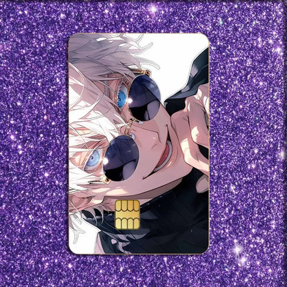 J-Jujutsu kaisen G-Gojo Satoru Card Stickers For Debit Bank Credit Cards Metro Bus Pass Sticker Decoration Cover 4PCS Card Skin
