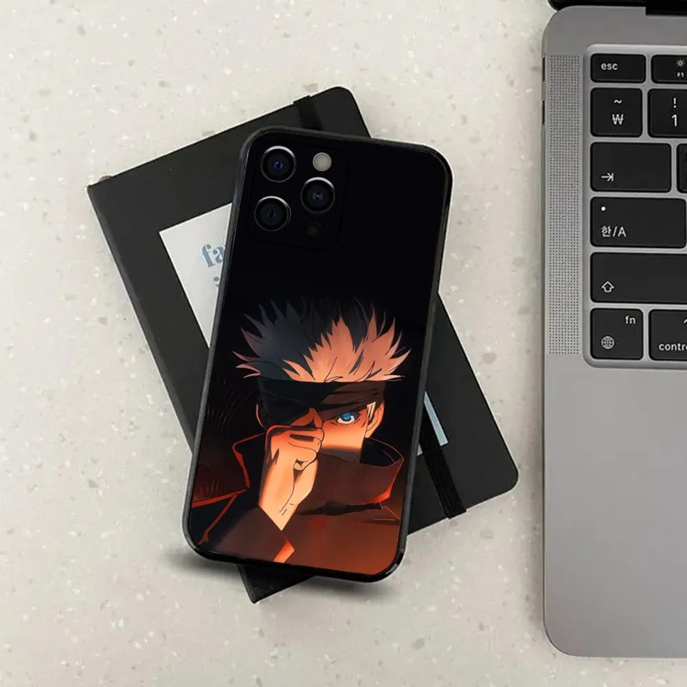 Coque de téléphone J-Jujutsu K-Kaisen G-Gojo Anime pour Apple iPhone 15, 14, 13, 12, 11, Pro, X, XS, Max, XR, Plus, Mini, noire souple