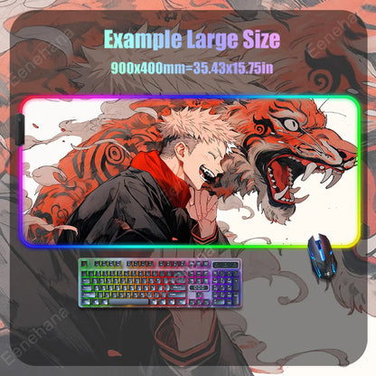 Anime Mouse Pad Mouse Mat Large Gojo Satoru Gaming Accessories Yuji Keyboard Desk Mat Jujutsu Kaisen RGB Led Backlight Mouse Pad