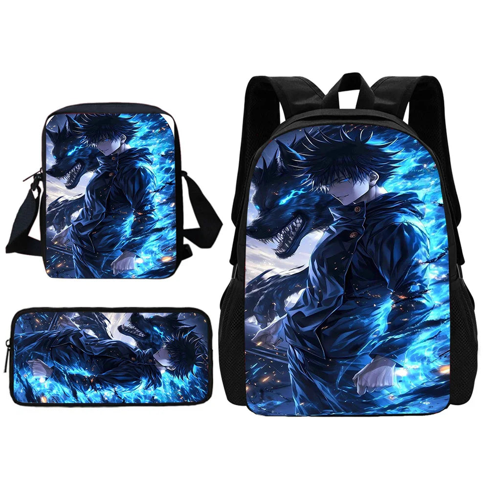 Ensemble de sacs à dos d'école Jujutsu Kaisen Satoru Gojo pour enfants, avec sac à bandoulière, sacs à crayons, sacs d'école pour garçons et filles, meilleur cadeau