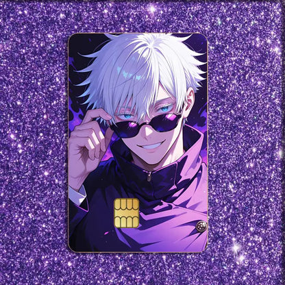 J-Jujutsu kaisen G-Gojo Satoru Card Stickers For Debit Bank Credit Cards Metro Bus Pass Sticker Decoration Cover 4PCS Card Skin