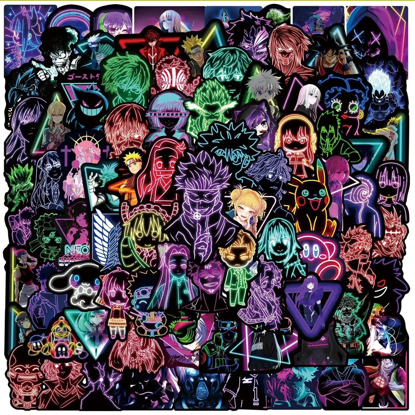 10/25/50/100PCS Cartoon Anime Jujutsu Kaisen Attack On Titan Neon Light Graffiti Stickers Car Motorcycle DIY Decal Sticker Kids