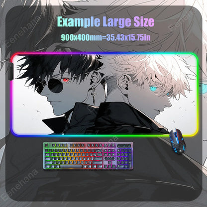 Anime Mouse Pad Mouse Mat Large Gojo Satoru Gaming Accessories Yuji Keyboard Desk Mat Jujutsu Kaisen RGB Led Backlight Mouse Pad