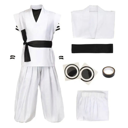DAZCOS Ryomen Sukuna Costume White Kung Fu Suit with Tattoo Stickers Ryomen Sukuna as Megumi Showdown Cosplay Costume Full Set - Jujutsu Kaisen Merch - Free Shipping Buy Now
