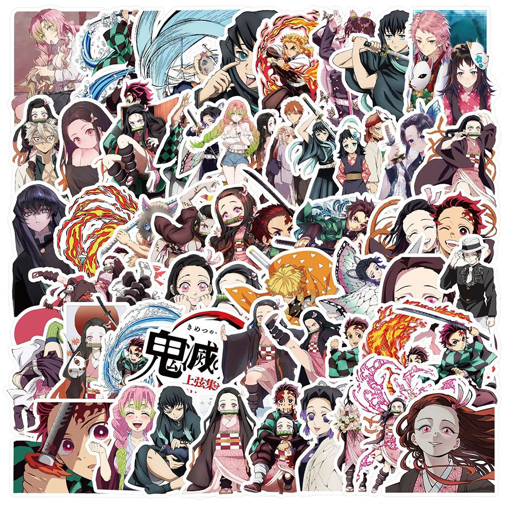 Lot de 50/100 autocollants dessin animé Attack On Titan Jujutsu Kaisen, autocollants imperméables pour skateboard, ordinateur portable, voiture, moto