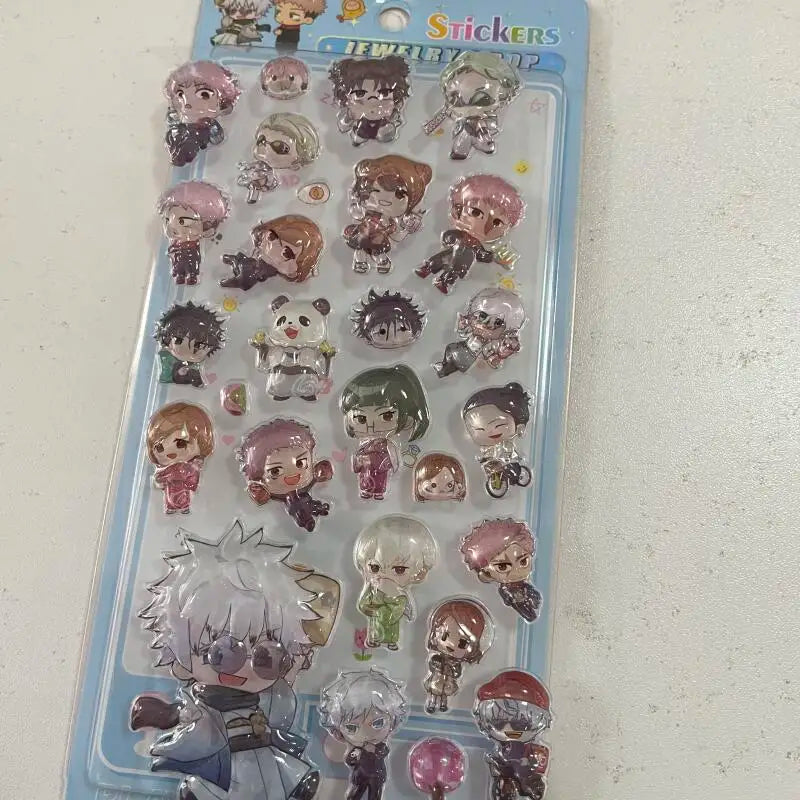 Kawaii Cartoon Jujutsu Kaisen 3D Crystal Relief Sticker Student Reward Anime Peripheral Sticker Collection Phone Case Decoration