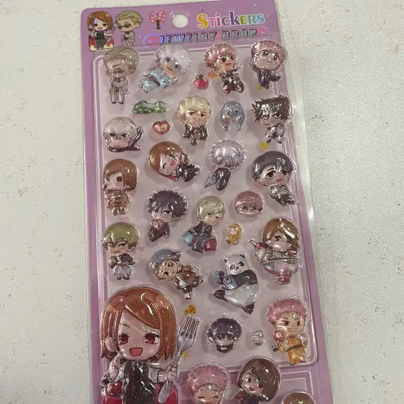 Kawaii Cartoon Jujutsu Kaisen 3D Crystal Relief Sticker Student Reward Anime Peripheral Sticker Collection Phone Case Decoration