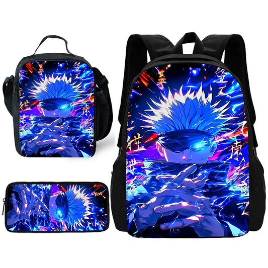 Sac à dos d'école Anime J-Jujutsu Kaisen pour enfant avec sacs à déjeuner, trousses à crayons, sacs d'école pour garçons et filles, meilleur cadeau