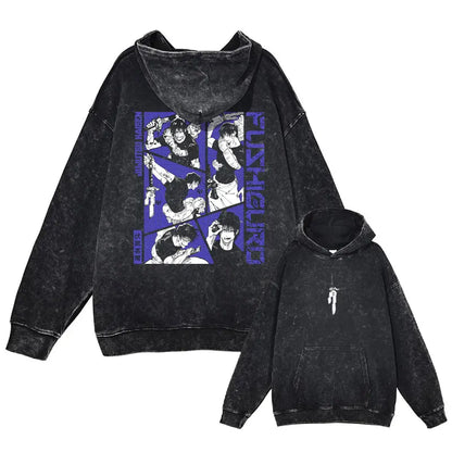 Anime J-Jujutsu Hoodies Vintage Washed Gojo Saturo Hooded Sweatshirts Oversized Manga K-Kaisen Fushiguro Toji CHOSO Hoodie Men - Jujutsu Kaisen Merch - Free Shipping Buy Now