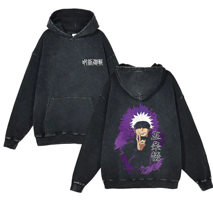 Anime Jujutsu Kaisen Washed Hoodie 100% Cotton Men's Clothing Fashion Casual Vintage Printed Long Sleeve Hip Hop Sweatshirt - Jujutsu Kaisen Merch - Free Shipping Buy Now