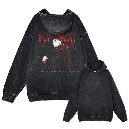 Anime J-Jujutsu Hoodies Vintage Washed Gojo Saturo Hooded Sweatshirts Oversized Manga K-Kaisen Fushiguro Toji CHOSO Hoodie Men - Jujutsu Kaisen Merch - Free Shipping Buy Now