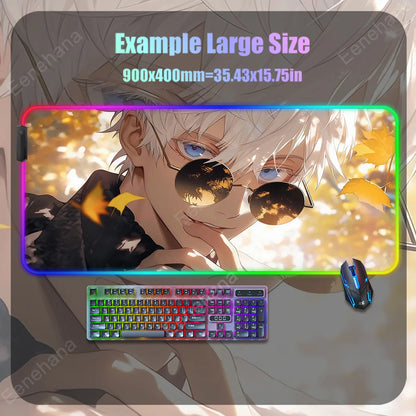 Anime Mouse Pad Mouse Mat Large Gojo Satoru Gaming Accessories Yuji Keyboard Desk Mat Jujutsu Kaisen RGB Led Backlight Mouse Pad