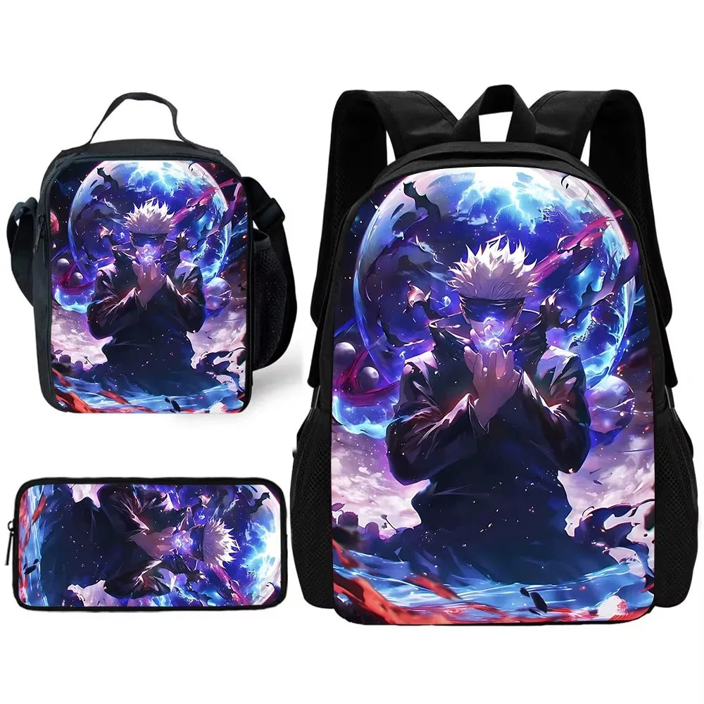 Sac à dos d'école Anime J-Jujutsu Kaisen pour enfant avec sacs à déjeuner, trousses à crayons, sacs d'école pour garçons et filles, meilleur cadeau
