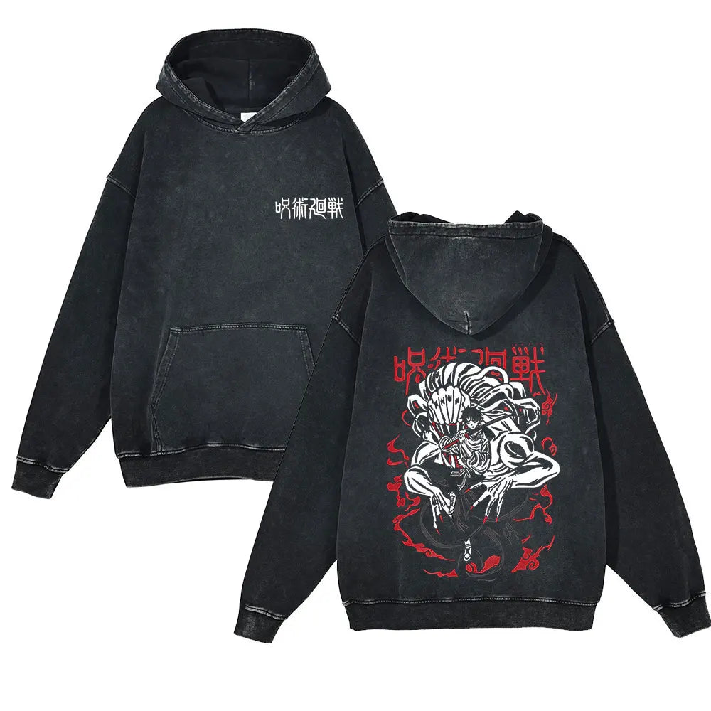 Anime Jujutsu Kaisen Washed Hoodie 100% Cotton Vintage Printed Long Sleeve Men's Clothing Fashion Casual Hip Hop Sweatshirt - Jujutsu Kaisen Merch - Free Shipping Buy Now