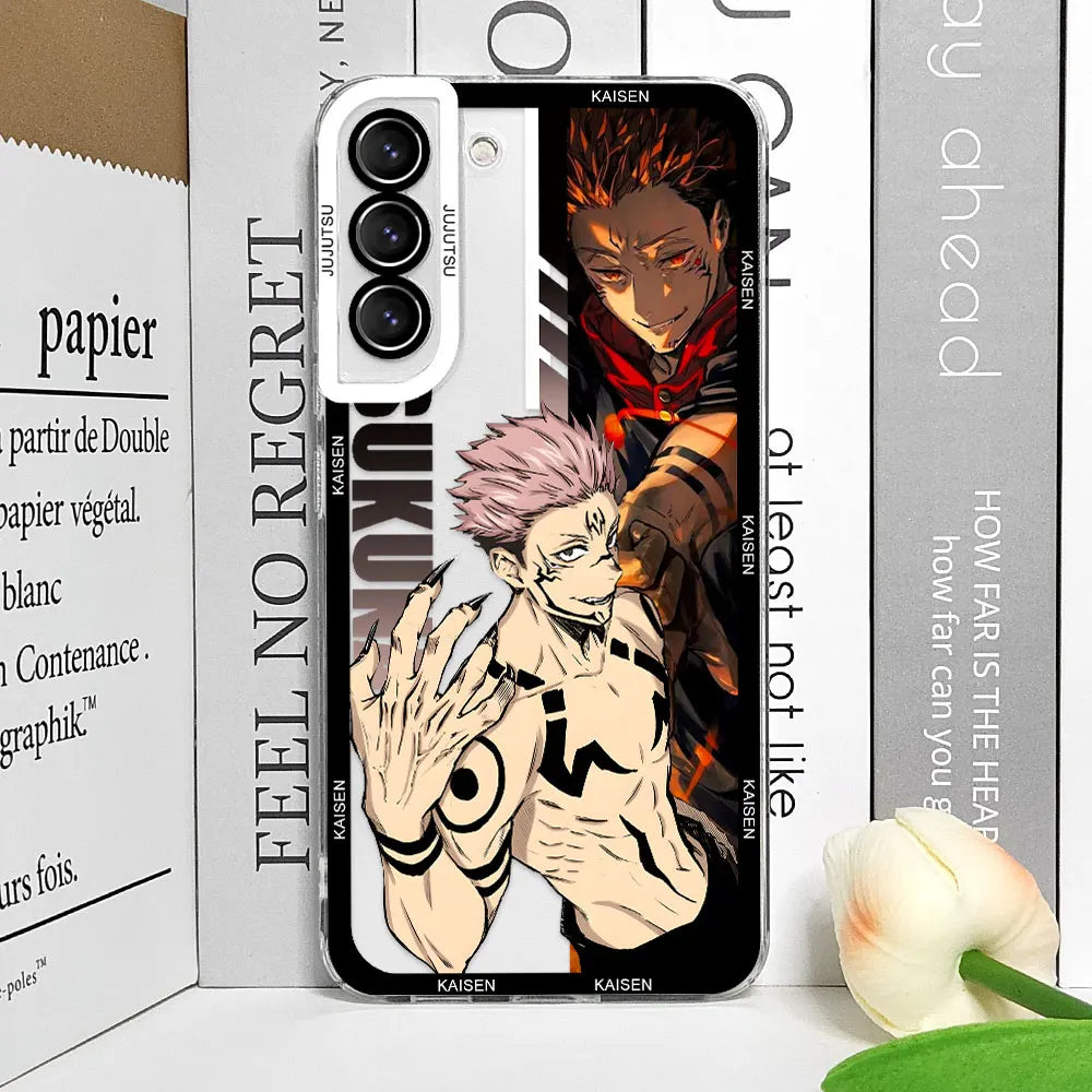 Coque de téléphone Samsung Galaxy S21, S22, S23, S24, S25 Ultra Plus FE, motif Jujutsu Kaisen Satoru Gojo Comics, transparente et souple
