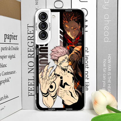Coque de téléphone Samsung Galaxy S21, S22, S23, S24, S25 Ultra Plus FE, motif Jujutsu Kaisen Satoru Gojo Comics, transparente et souple