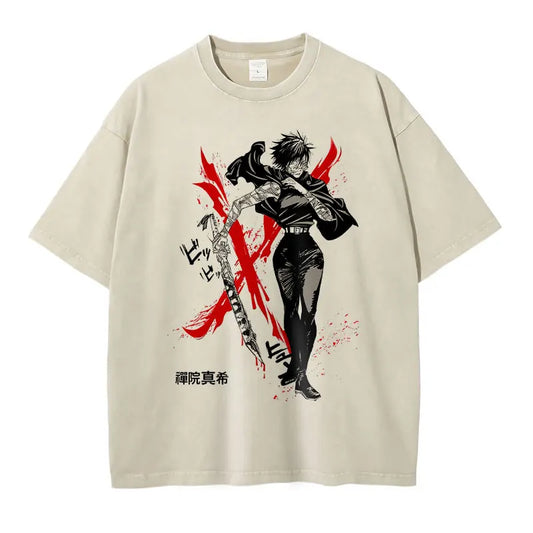 Anime Zenin Maki T Shirt Vintage Washed Satoru Gojo T-shirts Oversized Streetwear Harajuku Manga Fushiguro Toji Tops Tees Man - Jujutsu Kaisen Merch - Free Shipping Buy Now