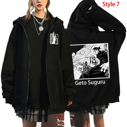 Autumn Zip Jacket Anime Satoru Gojo Printing Zippered Hoodie Streetwear Men Women Sweatshirts Harajuku Unisex Casual Clothing - Jujutsu Kaisen Merch - Free Shipping Buy Now