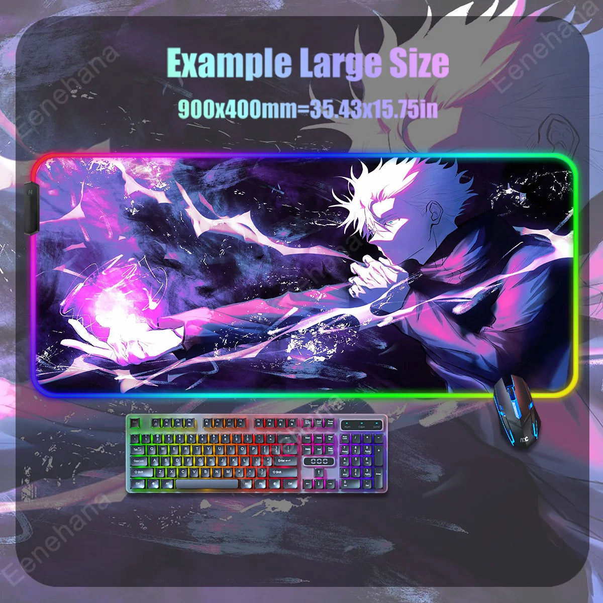 Anime Mouse Pad Mouse Mat Large Gojo Satoru Gaming Accessories Yuji Keyboard Desk Mat Jujutsu Kaisen RGB Led Backlight Mouse Pad