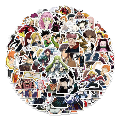Lot de 50/100 autocollants dessin animé Attack On Titan Jujutsu Kaisen, autocollants imperméables pour skateboard, ordinateur portable, voiture, moto