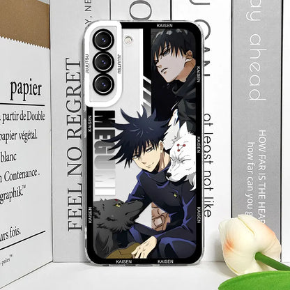 Coque de téléphone Samsung Galaxy S21, S22, S23, S24, S25 Ultra Plus FE, motif Jujutsu Kaisen Satoru Gojo Comics, transparente et souple