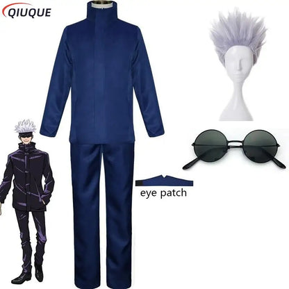 Gojo Satoru Cosplay Costume 110-3XL Black / Blue Eye Patch Wigs Glasses Anime Halloween Party Men Kids Uniforms - Jujutsu Kaisen Merch - Free Shipping Buy Now