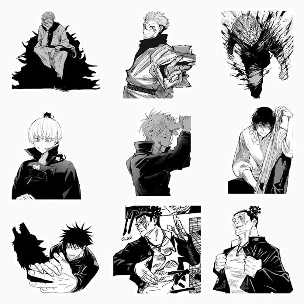 10/30/50/100pcs Classic Anime Jujutsu Kaisen Cartoon Stickers Black White Graffiti Decals for Kids Toys Cool Japan Manga Sticker