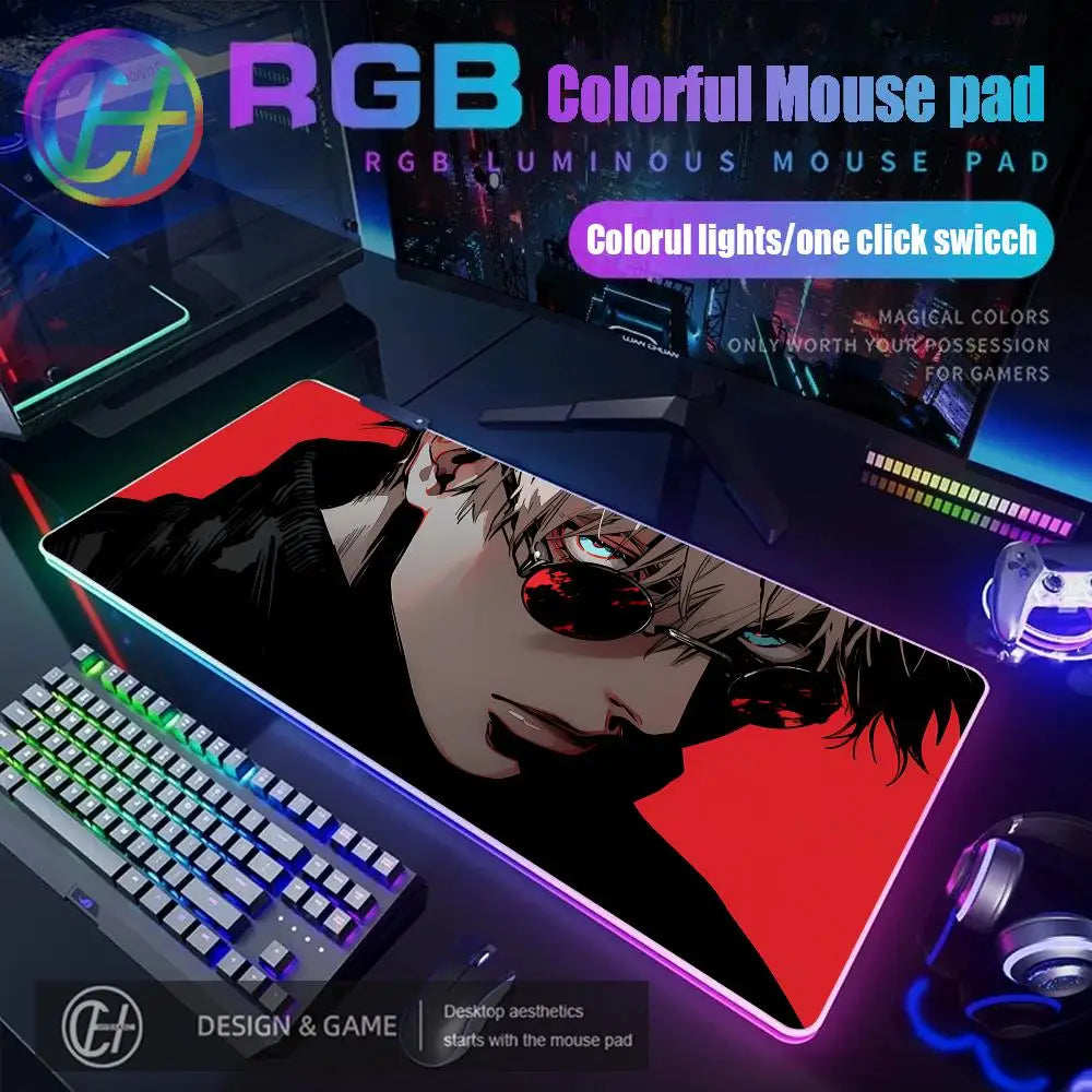 HD Gamer Japan Hot Anime Mouse Pad RGB Gaming Mouse Pad Desk Mat Large LED Light XXL 900x400x4mm Jujutsu Kaisen Gojo Mouse Pad