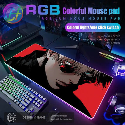 HD Gamer Japan Hot Anime Mouse Pad RGB Gaming Mouse Pad Desk Mat Large LED Light XXL 900x400x4mm Jujutsu Kaisen Gojo Mouse Pad