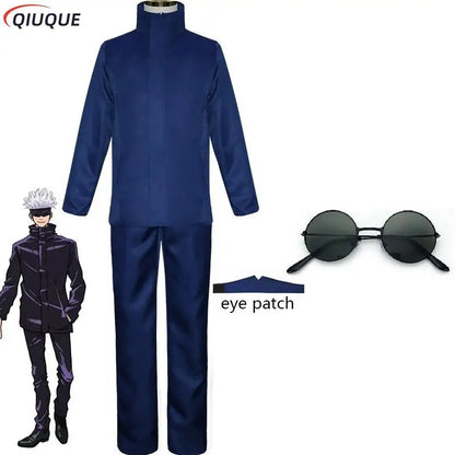 110-3XL Black / Blue Gojo Satoru Cosplay Costume Eye Patch Wigs Glasses Anime Halloween Party Men Kids Uniforms - Jujutsu Kaisen Merch - Free Shipping Buy Now