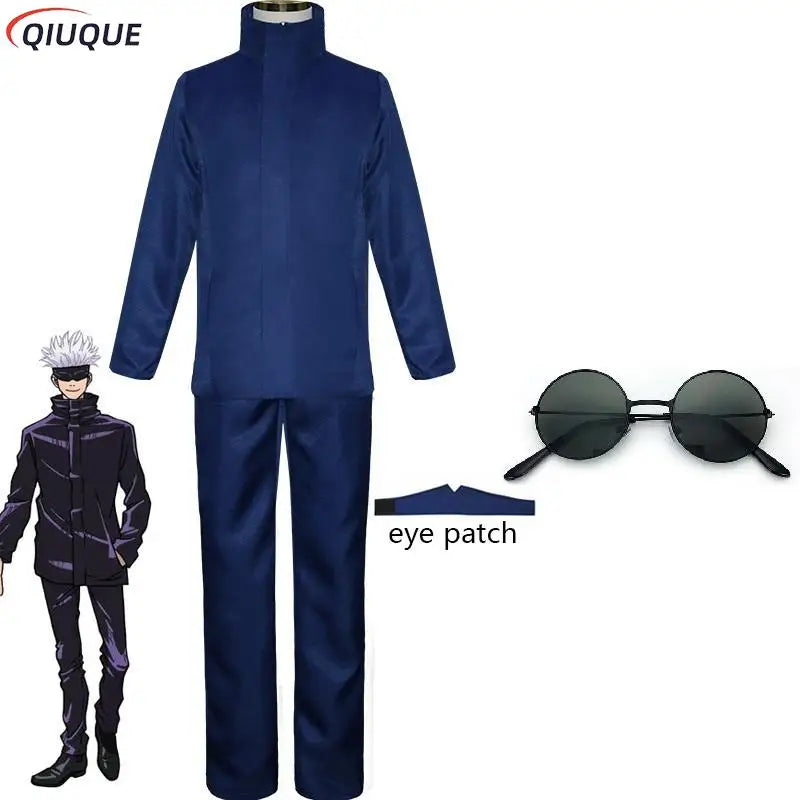 Gojo Satoru Cosplay Costume 110-3XL Black / Blue Eye Patch Wigs Glasses Anime Halloween Party Men Kids Uniforms - Jujutsu Kaisen Merch - Free Shipping Buy Now