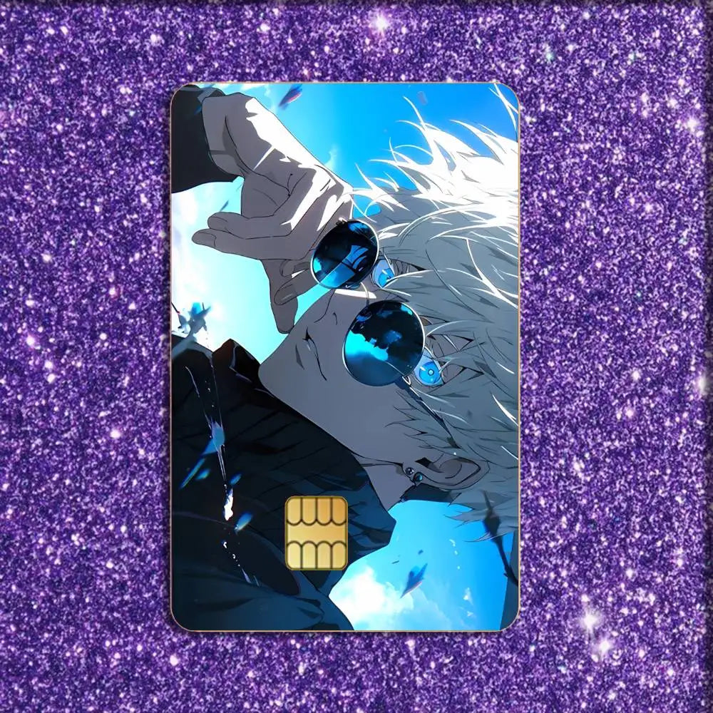 J-Jujutsu kaisen G-Gojo Satoru Card Stickers For Debit Bank Credit Cards Metro Bus Pass Sticker Decoration Cover 4PCS Card Skin