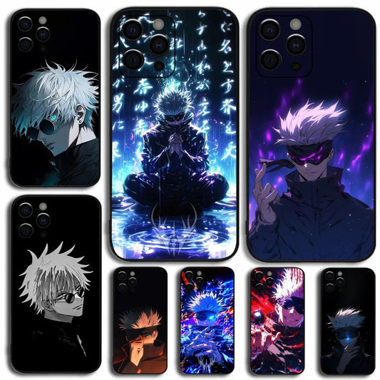 Coque de téléphone J-Jujutsu K-Kaisen G-Gojo Anime pour Apple iPhone 15, 14, 13, 12, 11, Pro, X, XS, Max, XR, Plus, Mini, noire souple