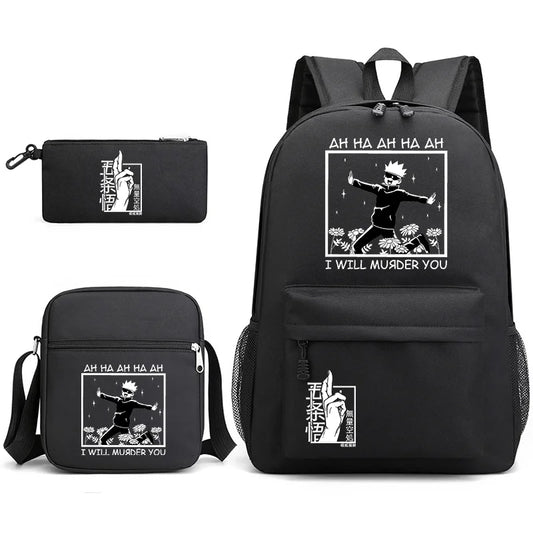 Sac à dos mignon à motif Anime Satoru Gojo Nouveau sac à dos Anime Satoru Gojo 3 pièces Sac à bandoulière Sac à stylos Sac à dos Satoru Gojo